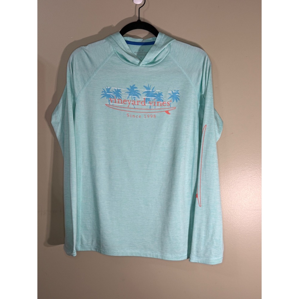 Vineyard Vines Performance Hoodie Seafoam Green Palm Tree Surfboard XL 3V013398